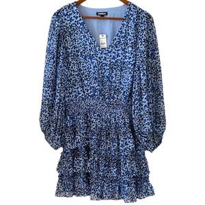 Express NEW Leopard Print Tiered Ruffle Dress Size L
